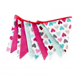 Υφασμάτινα Σημαιάκια Καρδιές σε Φούξια και Μέντα