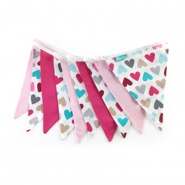 Υφασμάτινα Σημαιάκια Φούξια, Ροζ και Πολύχρωμες Καρδιές