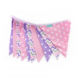 Υφασμάτινα Σημαιάκια σε Λιλά και Ροζ με Αστέρια και Chevron σχέδιο