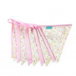 Υφασμάτινα Σημαιάκια Ροζ και Εκρού με μικρά Λουλουδάκια 