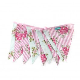 Υφασμάτινα Σημαιάκια Floral Ροζ Καρό και Βεραμάν