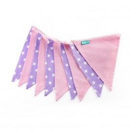 Υφασμάτινα Σημαιάκια Λιλά με Αστέρια και Ροζ Πουά