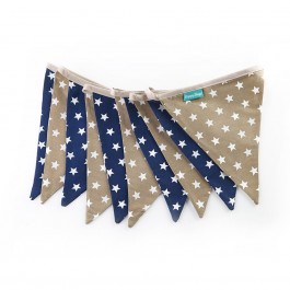 Υφασμάτινα Σημαιάκια με Αστέρια σε Μπλε και Μπεζ