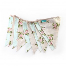 Υφασμάτινα Σημαιάκια Παστέλ Floral Μέντα και Εκρού